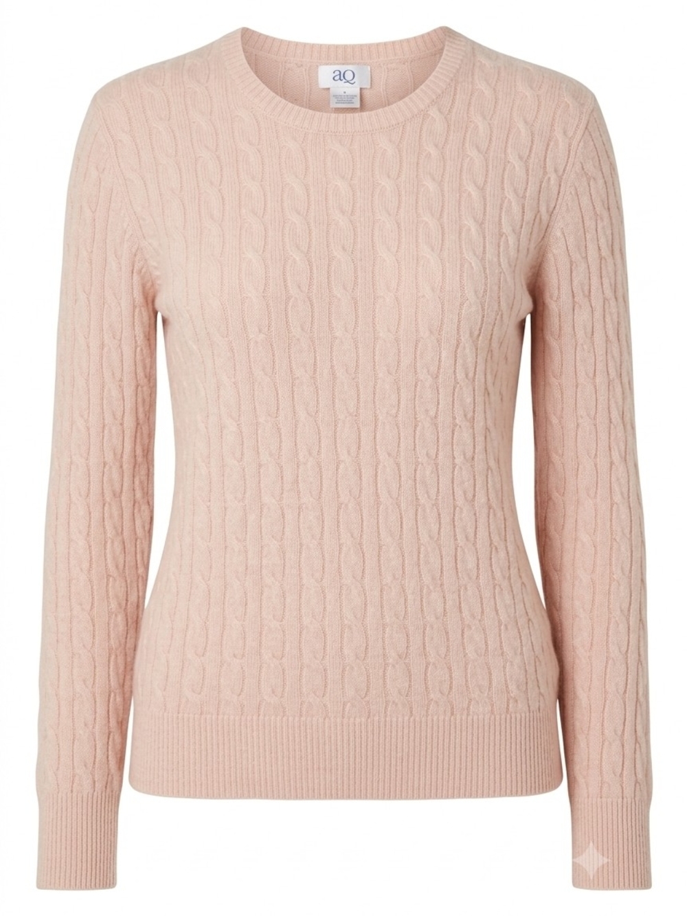 Aqua Women 100% Cashmere Cable-knit Sweater Blush-Pink Fisherman Crewneck Preppy